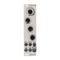Silver eurorack module with four black knobs and eight 3.5mm audio jacks labeled with functions such as FREQ, DRIVE, VCA, and VCF.