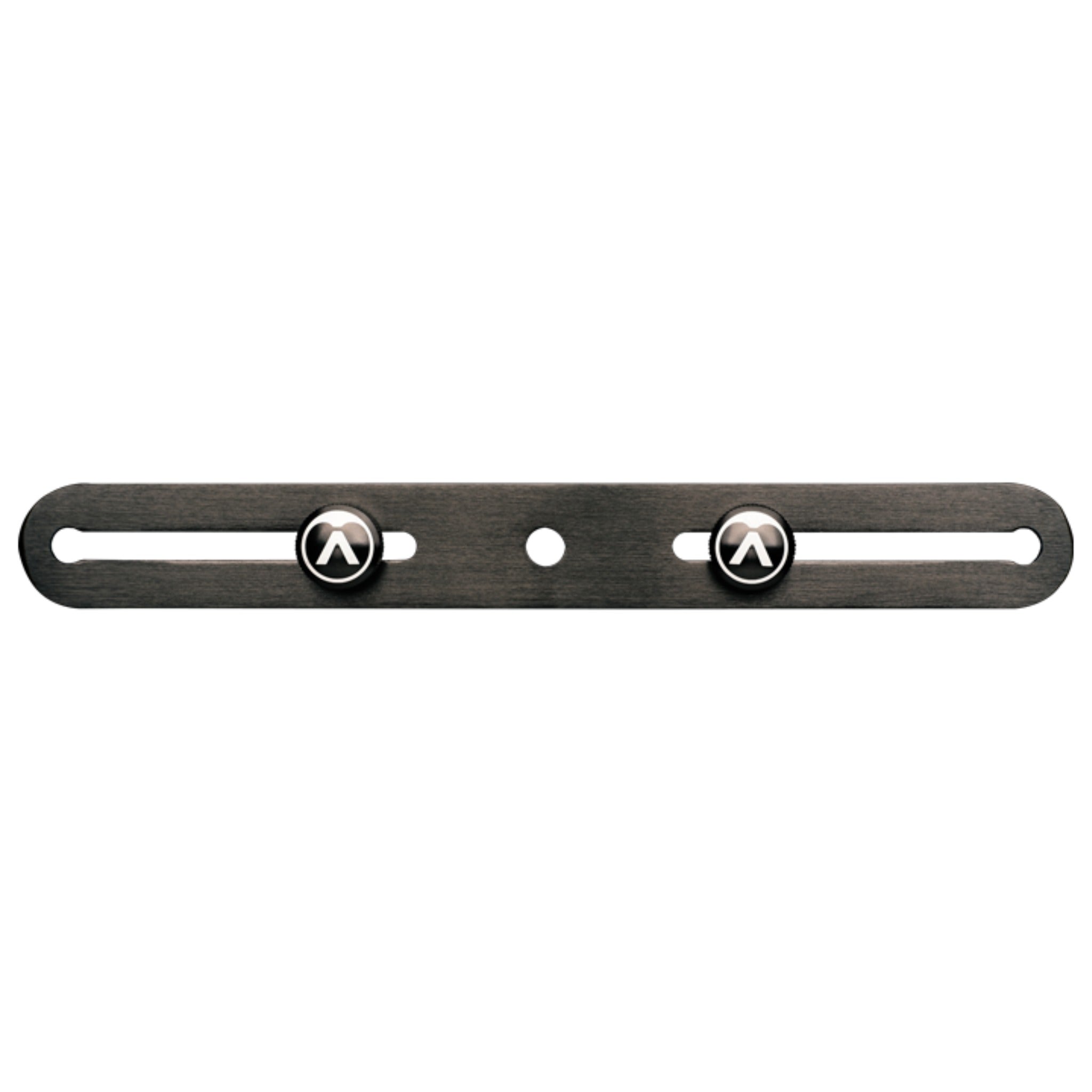 Black metal mounting bar with two adjustable thumb screws featuring 'A' logos.