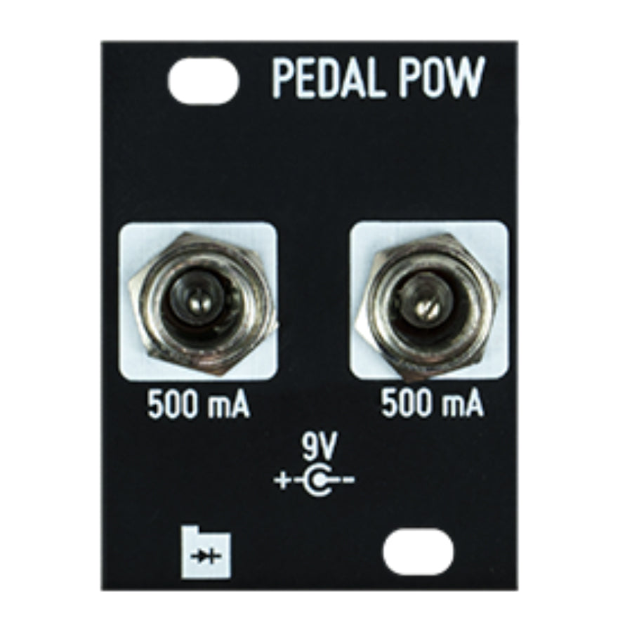 Black panel with two 9V 500mA barrel power jacks labeled PEDAL POW.