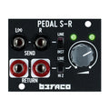 Black audio module with four 1/4 inch jacks, two toggle switches, and a large rotary knob with two green indicators.