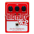 Red Electro-Harmonix Big Muff Pi 2 fuzz pedal with three knobs, two toggle switches, and one footswitch.