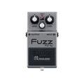 Gray Boss fuzz guitar effects pedal with knobs for level, fuzz, tone, and input/output jacks.