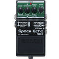 Black Boss Space Echo RE-2 guitar effects pedal with green control panel and multiple rotary knobs.