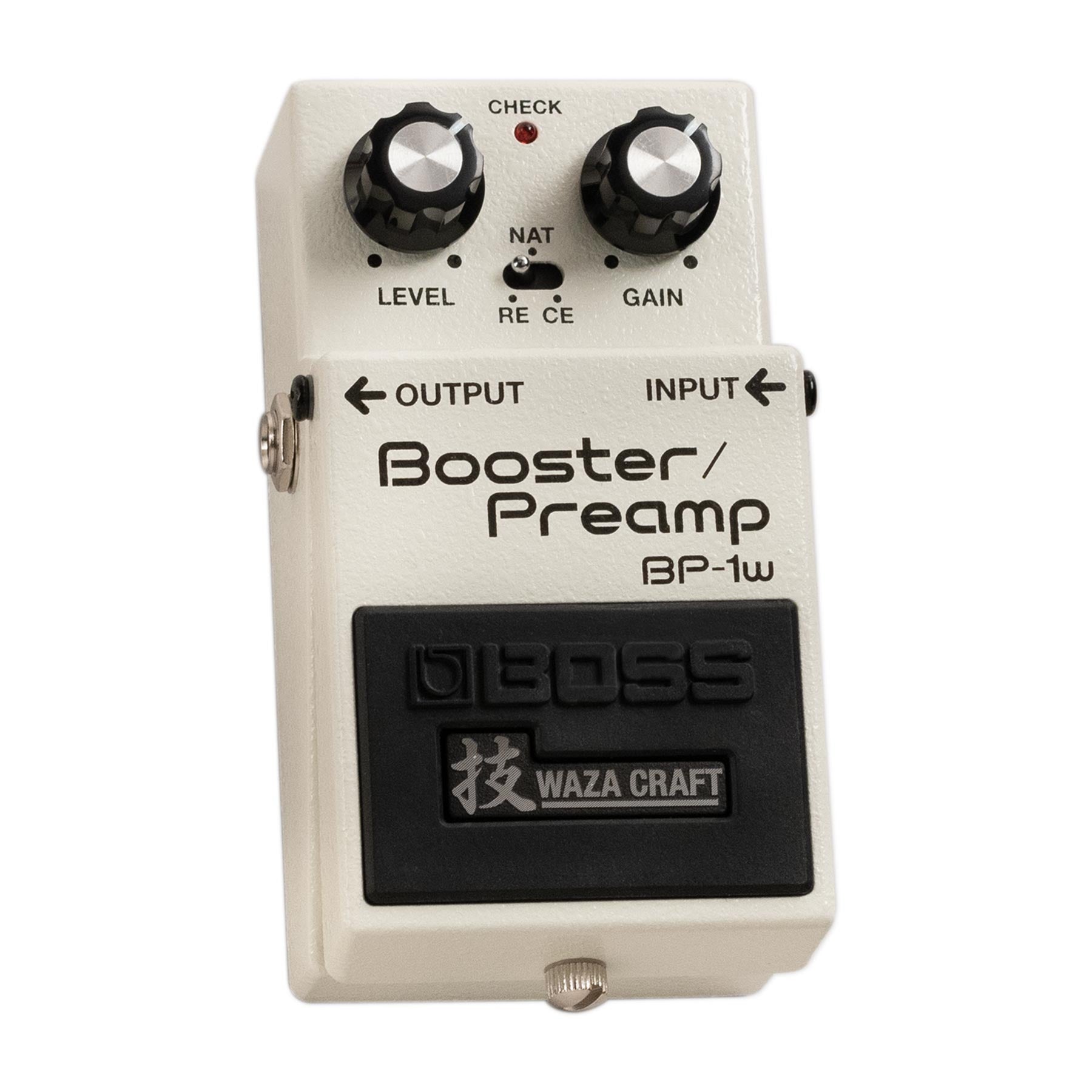 White Boss BP-1W Waza Craft guitar pedal with two knobs, a toggle switch, and input/output jacks.