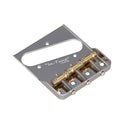 Silver metal guitar bridge plate with gold saddles and adjustment screws, labeled In-Tune by GOTOH.