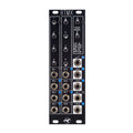 Black Eurorack module with switches and multiple audio jacks labeled for inputs and logic modes.