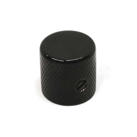 Black cylindrical metal barrel knob with knurled texture and a small securing screw visible on the side.