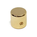 Gold-colored metal rotary knob with textured grip and set screw hole.