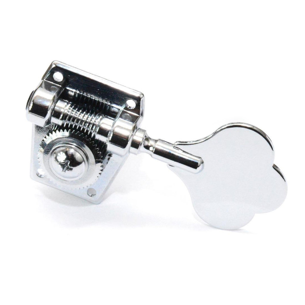 Chrome metal bass guitar tuning peg with clover leaf button and open back mechanism