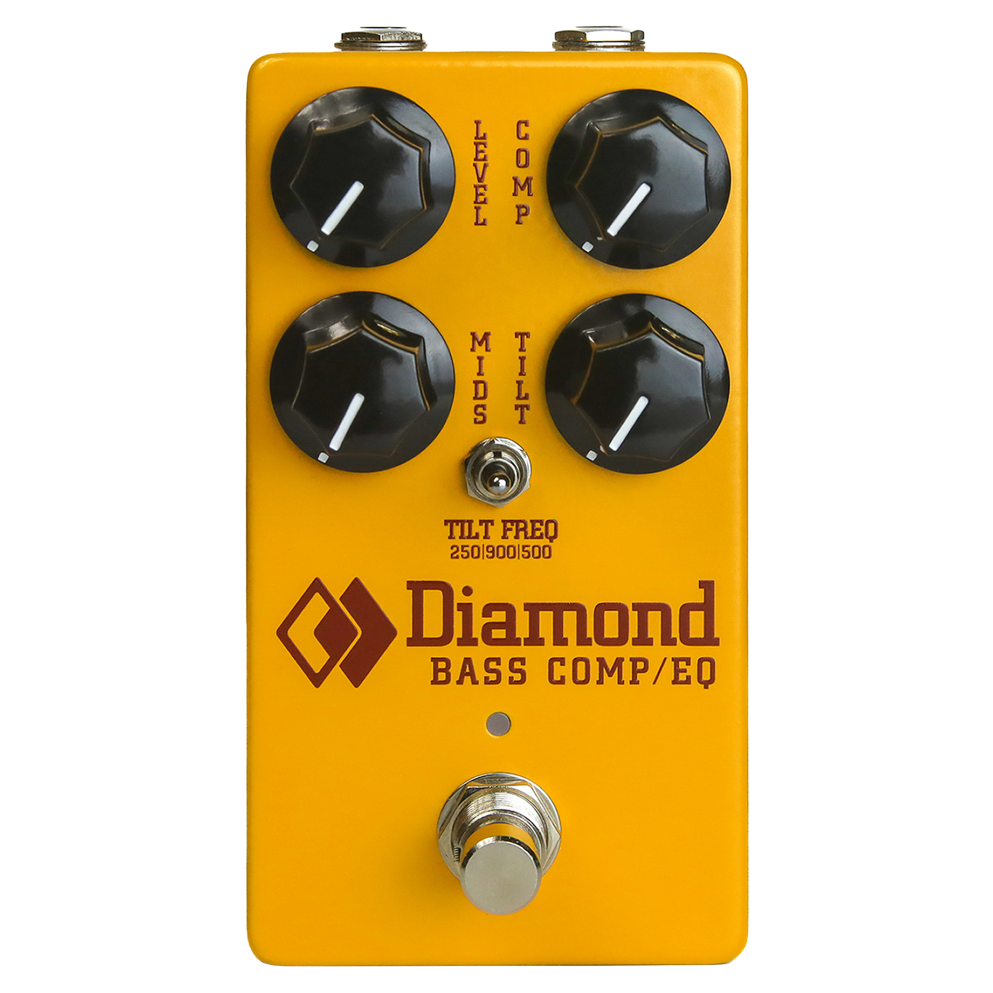 Yellow guitar effects pedal with four knobs, a toggle switch, and a footswitch on the front panel.