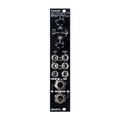 Black eurorack module with knobs, switches, and multiple audio jacks labeled with audio routing terms.
