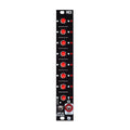 Black Eurorack module with seven red push buttons, a 3.5mm input jack labeled Gate In (Clock), and an RCA output jack.