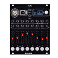 Black Befaco VCMC Eurorack module with sliders, buttons, multiple jacks, and a small display screen.