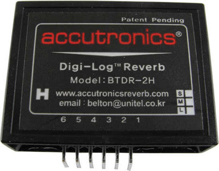 Black Accutronics Digi-Log Reverb module model BTDR-2H with metal pin connectors and printed label.