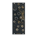 Black eurorack module with multiple knobs, toggle switches, and jack sockets labeled with audio control terms.