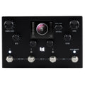 Black guitar effects pedal with rotary knobs, footswitches, and a digital display showing 'SCANIMATE 1' on screen.