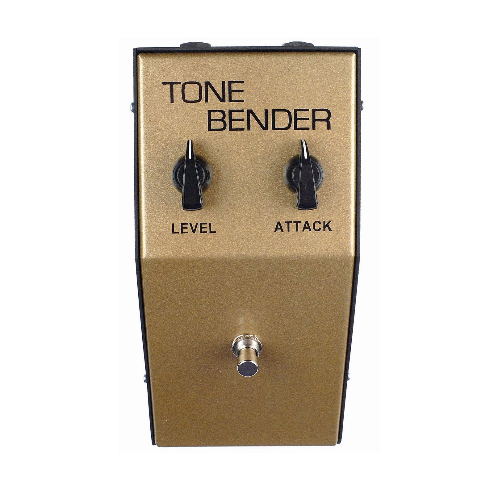 Gold guitar effects pedal with two knobs labeled Level and Attack and a single footswitch.