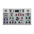 White Erica Synths Bullfrog XL synthesizer with multiple knobs, jacks, buttons, and a small waveform display.