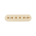 Cream-colored guitar pickup bobbin with six holes for screws or poles, shown from the top.