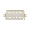 A silver metal baseplate with multiple round holes and two mounting tabs on the sides.