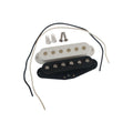 White and black single coil pickups with wires, two screws, and two springs on a white background.