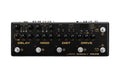 Black multi-function guitar effects pedal with knobs, footswitches, and LCD screen labeled Cerberus by NUX.