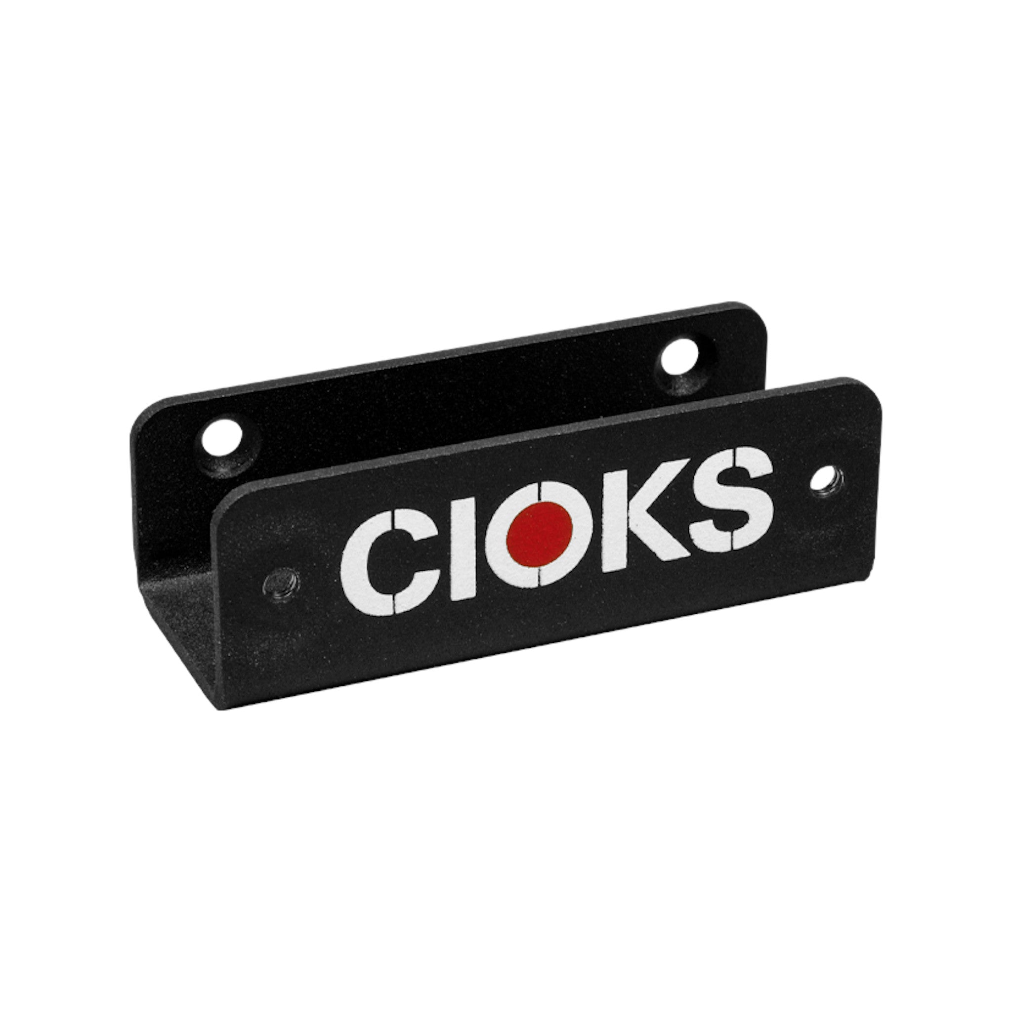 Black metal mounting bracket with CIOKS logo printed in white and red on the side.