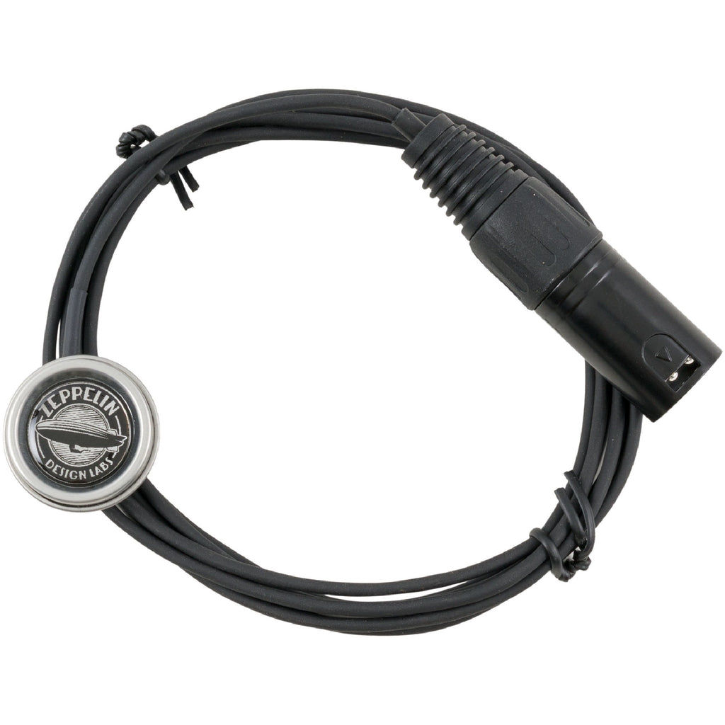 Black cable with a small round microphone capsule labeled Zeppelin Design Labs and a 3-pin XLR male connector