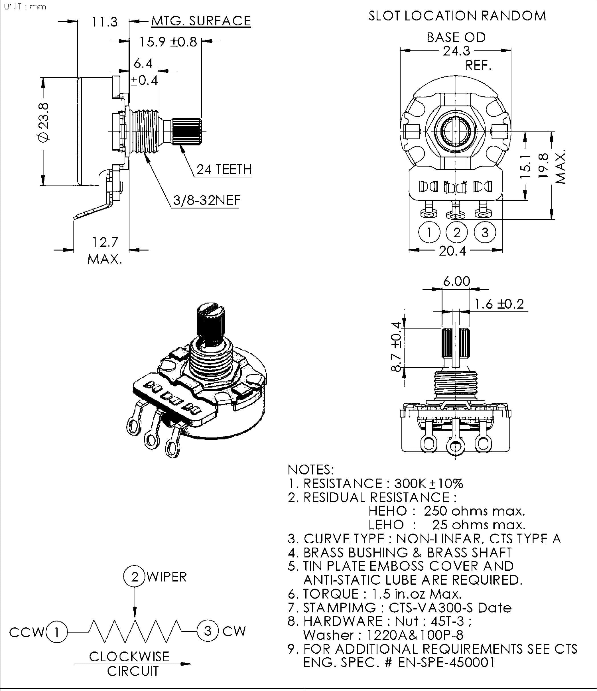 Solo Pro CTS 300K-A Split Short Shaft Audio Taper Vintage Style Potentiometer – Imperial