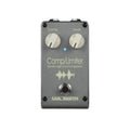 Gray guitar pedal with two knobs labeled Comp and Level, a blue LED, and a footswitch.