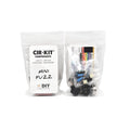 Two clear plastic bags containing assorted electronic components labeled CIR-KIT Components Mini Fuzz.