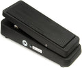 Black wah effect foot pedal with ribbed treadle and metal housing on a white background.