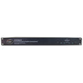 Front view of a black 1U rackmount Glensound DARK8MAIR 8 Channel Microphone Amplifier with status lights and branding text.