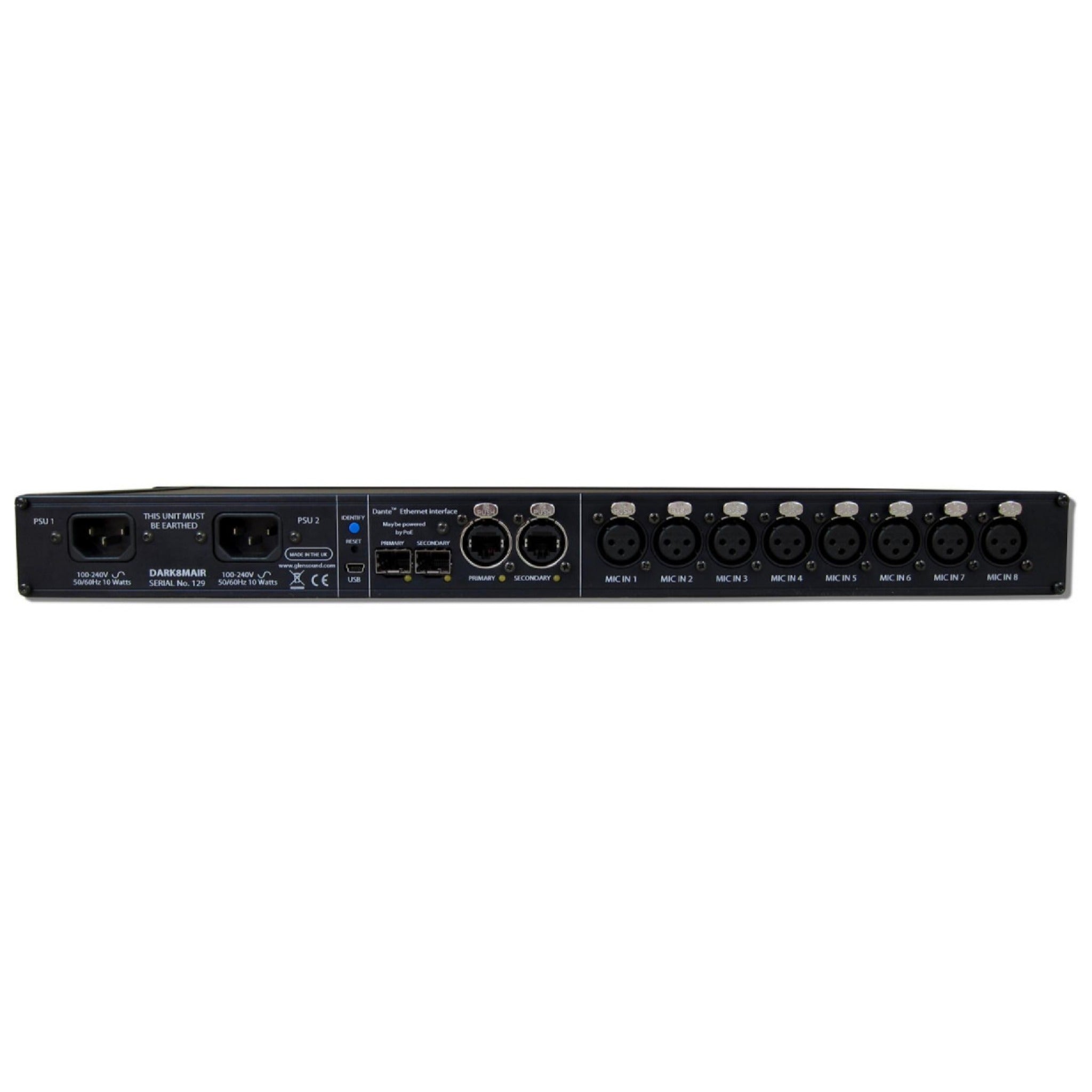 Glensound DARK8MAIR - 8 Channel Dante/ AES67 Microphone Amplifier, studio recording microphone body