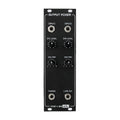 Black output mixer module with four rotary knobs and four 1/4 inch jack connectors.