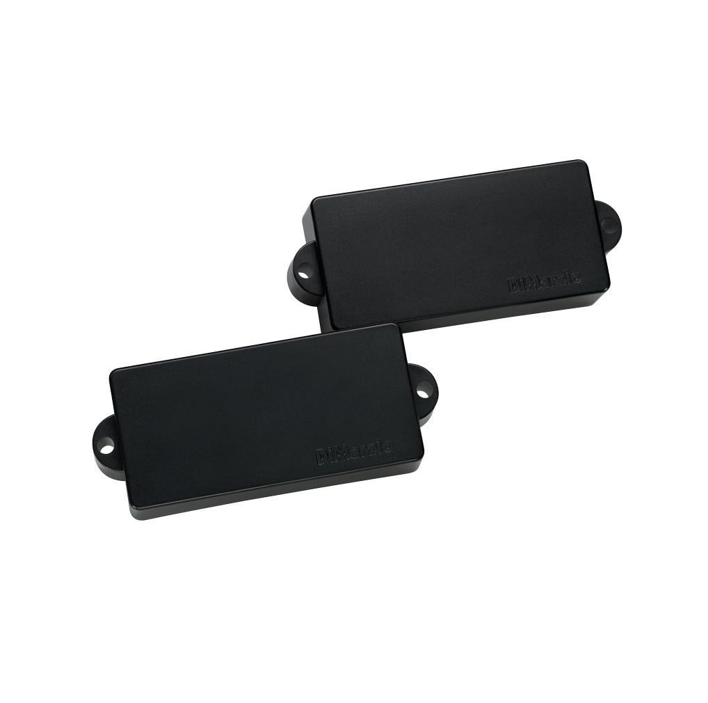Two black guitar pickups with DiMarzio logo on each, viewed from above on a white background.