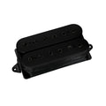 Black humbucker guitar pickup with two rows of pole pieces on a black mounting base.