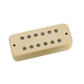 Cream-colored rectangular guitar pickup with twelve adjustable pole pieces arranged in two rows.
