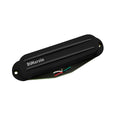 Black guitar pickup with DiMarzio logo and four wires visible on bottom side.