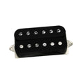 Black dual-coil guitar pickup with metal base plate and adjustable pole screws.