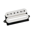 Black and white electric guitar humbucker pickup with adjustable pole screws on one coil.