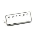 Silver metal guitar pickup with six adjustable pole screws on a white background.