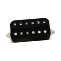 Black dual-coil guitar bridge pickup with metal mounting plate and adjustable pole screws.