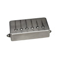 Metal covered guitar bridge pickup with six visible screw poles and mounting tabs on each side.