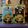 Two guitar effect pedals with cartoon beaver graphics and three control knobs labeled LEVEL, TIME, FEEDBACK.