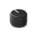 Black textured rotary knob with a white indicator line on top, shown on a white background.