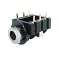 Black and silver electronic jack socket component with metal pins for soldering