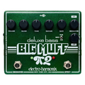 Green bass fuzz pedal with six knobs, two footswitches, and multiple input/output jacks.
