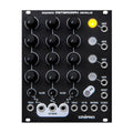 Black eurorack module with three vertical rows of knobs, multiple jack sockets, and a yellow indicator light.