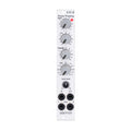 Doepfer A-101-8 module with four knobs, an input level dial, four 3.5mm audio jacks, and a red LED indicator on white panel.